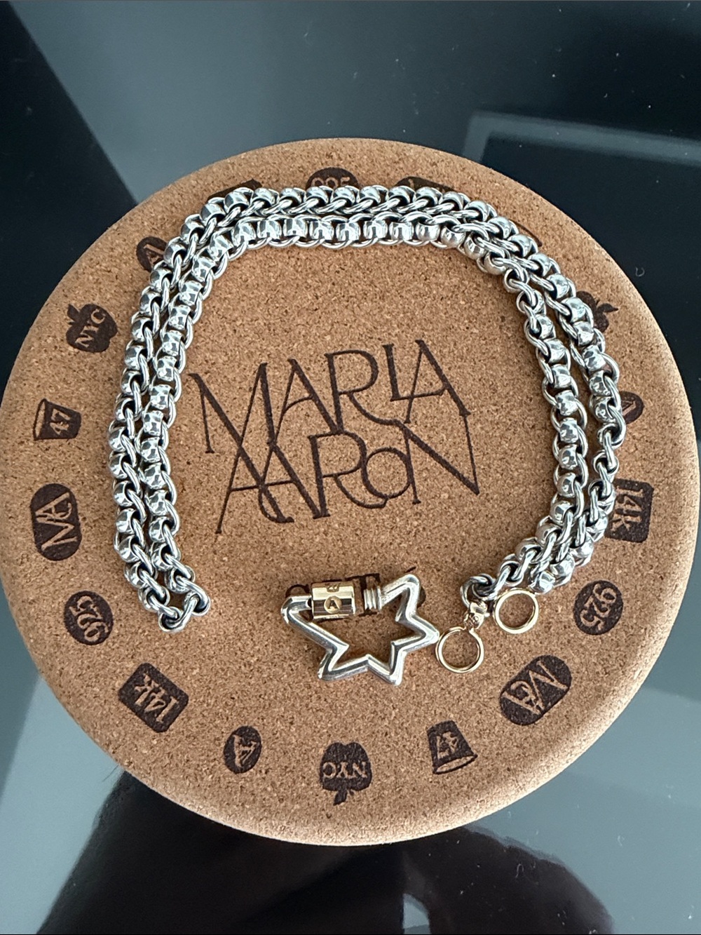 Marla Aaron Silver-Tone Star Clasp Chain Necklace with yellow gold clasp.